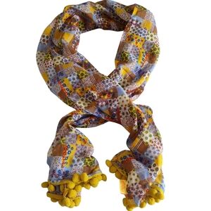 Agua Bendita Pom Floral Patchwork Print Scarf